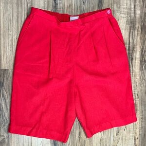 TanJay Women’s Pleated Front Shorts High Waist in Bright Red Made in USA Sz 16